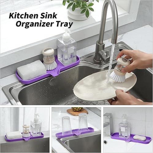 Vista 271 de Jaboneras de baño de silicona con boquilla de drenaje, organizador de fregadero de baño y cocina, soporte para esponja, bandeja de jabón para Gris