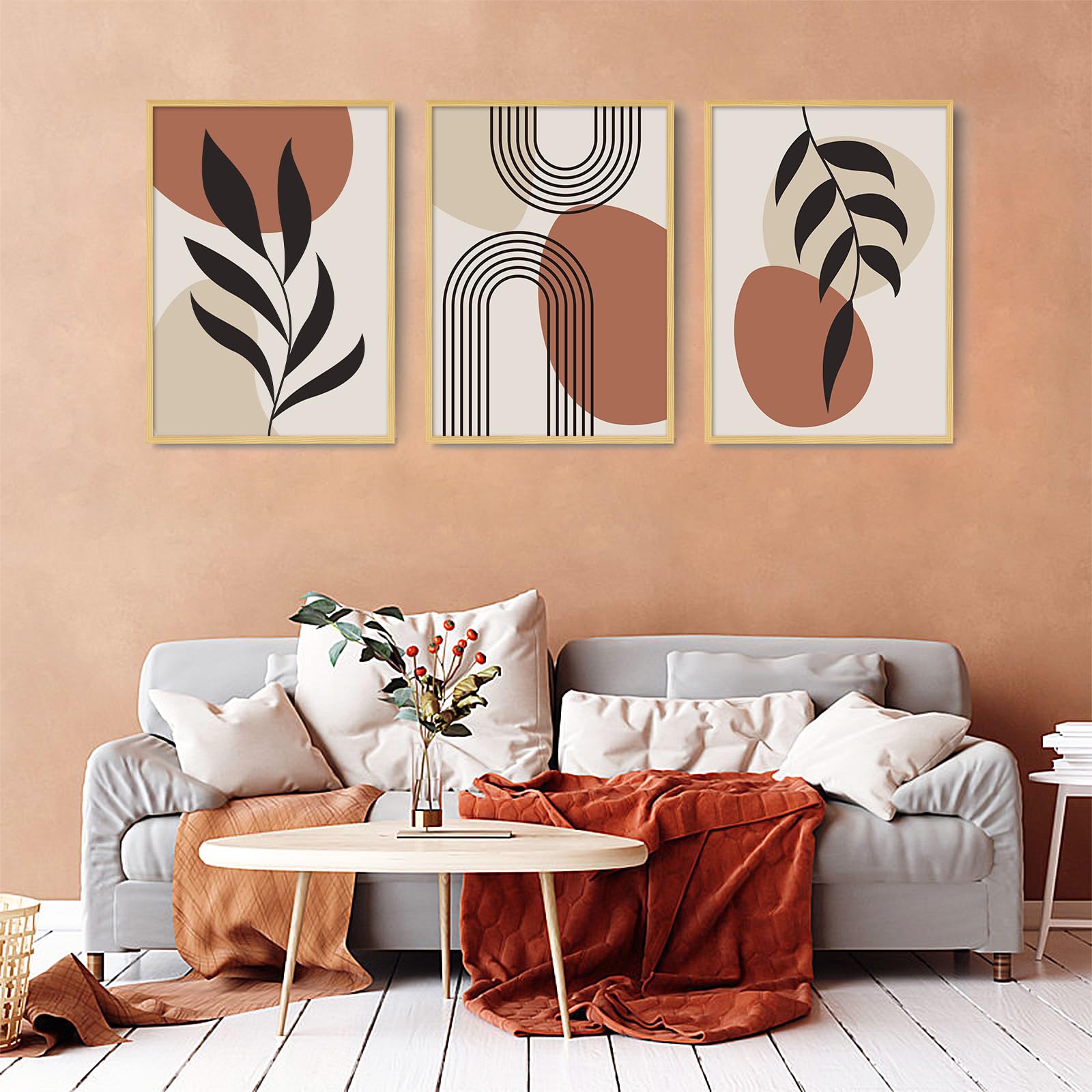 Vintage Boho Picture Set, Islamic Ramadan Decor Wall Picture Art Print Canvas Picture, Abstract Art Wall Pictures Poster for Living Room, without Frame (Light Brown, 50 x 70 cm x 3) — image 1