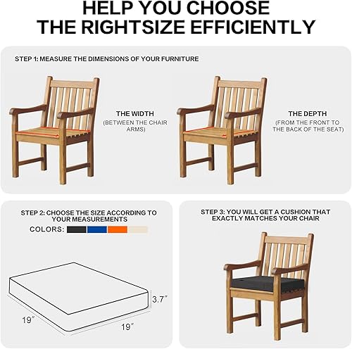 Miniatura 9 de Dmsky Cojín para silla de patio, 19 x 19 x 3.7 pulgadas, cojines para sillas de exterior para muebles de patio, cojines de asiento impermeables con