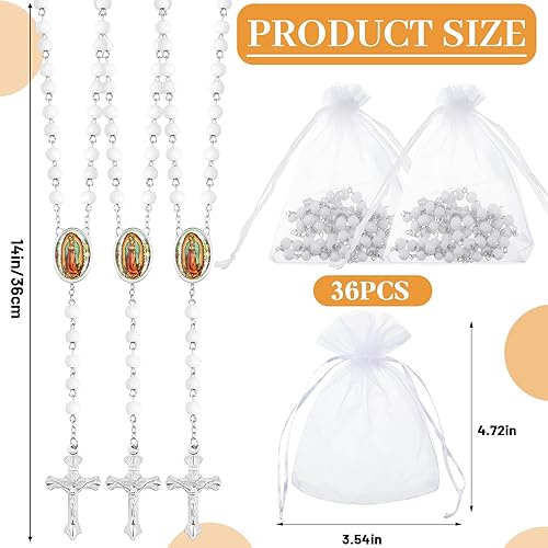 Miniatura 2 de 36 piezas de collar de rosario de cuentas de madera con crucifijo y rosario perfumado de la primera comunión de Nuestra Señora de Guadalupe con 36