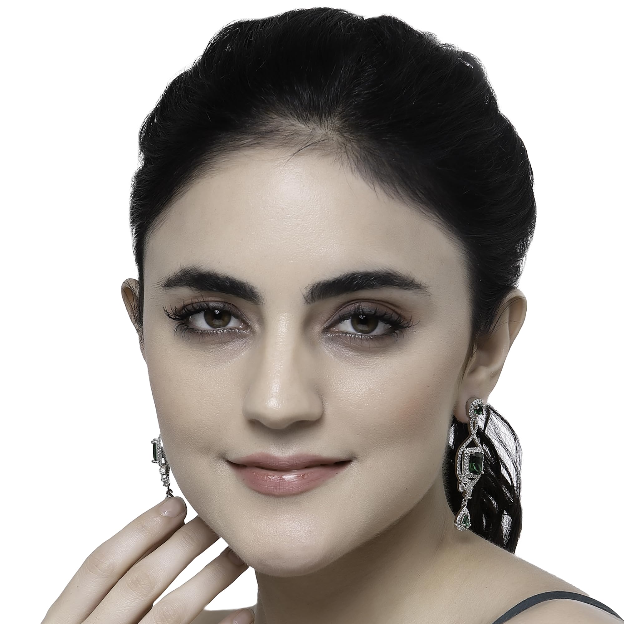 Rhodium-Plated Diamond Drop Earrings For Women