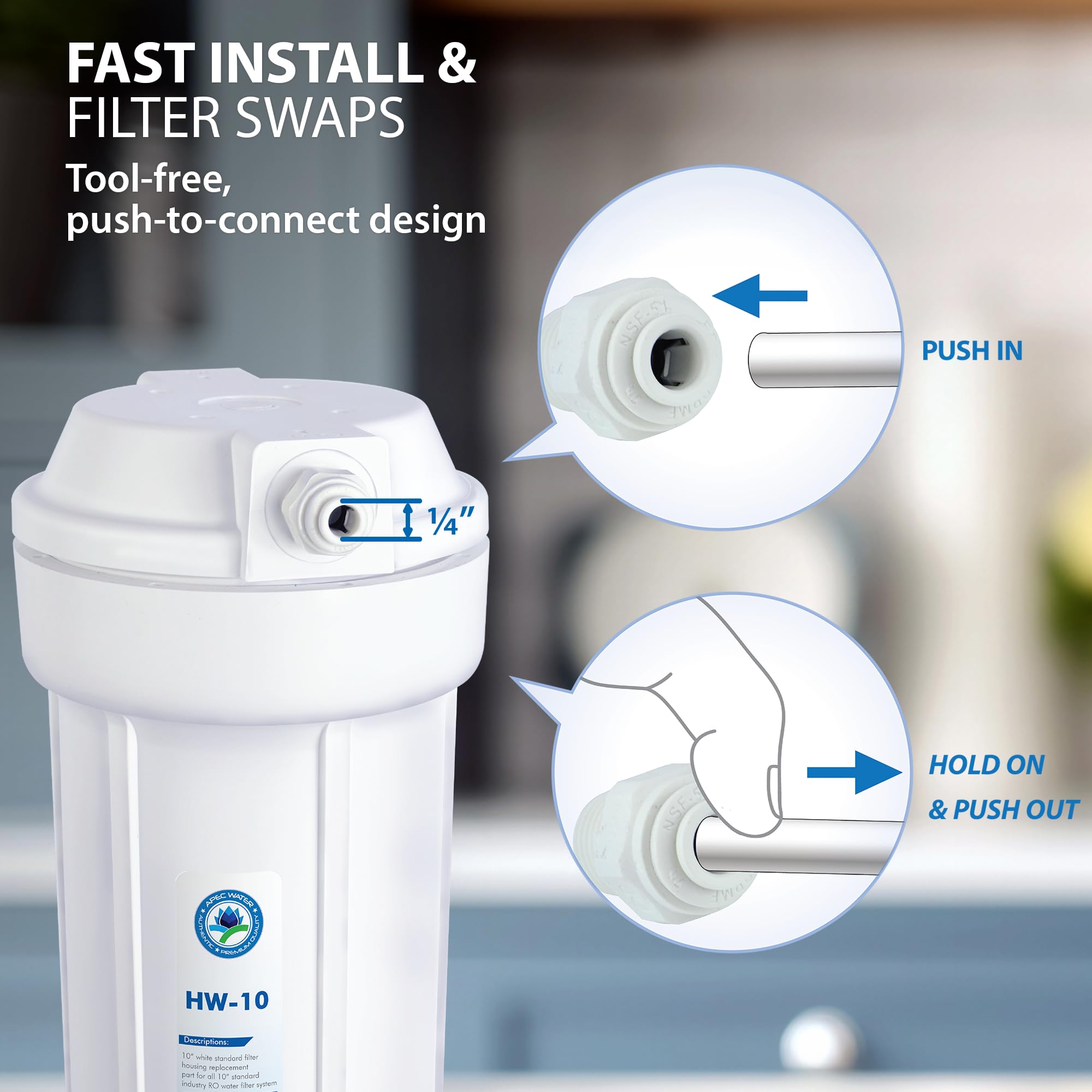Apec Eau systèmes Hw-10 25,4 cm Blanc Standard logement de filtre avec raccords de 1/10,2 cm John Guest