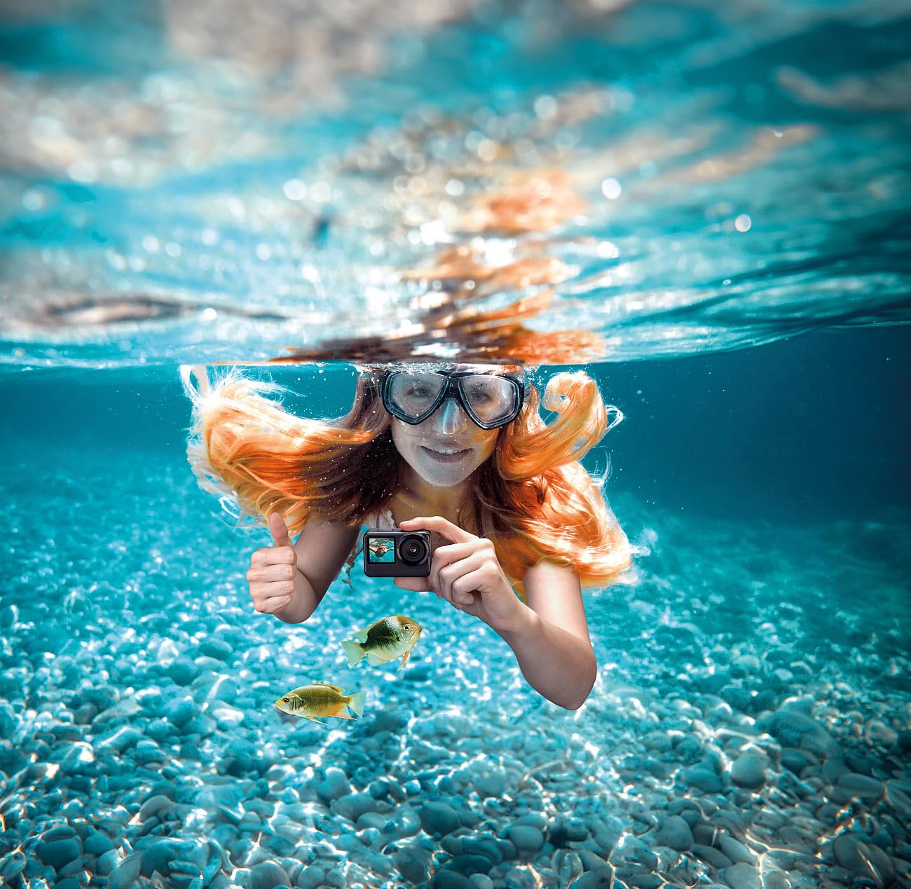 Somikon Unterwasserkamera: Mini-Actioncam mit 5K-Auflösung, wasserdicht bis 21 m, 2 Displays, EIS (Mini Unterwasserkamera, Action Cam, Kfz)