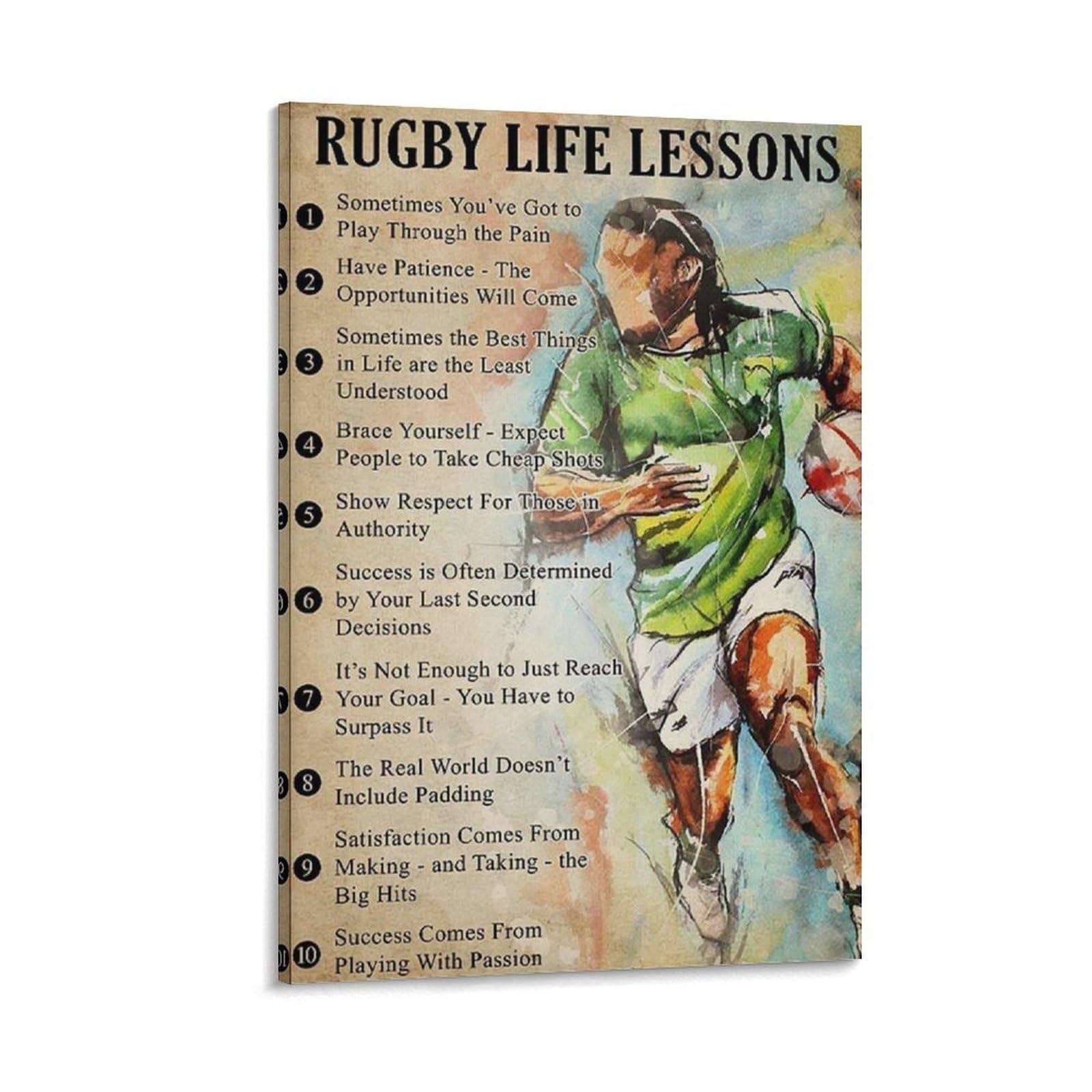 Gqvcjsw Rugby Player Art, Rugby Life Lesson Canvas Poster Wall Art Decor Print Picture Paintings For Living Room Bedroom Decoration 12X18inch(30X45cm)