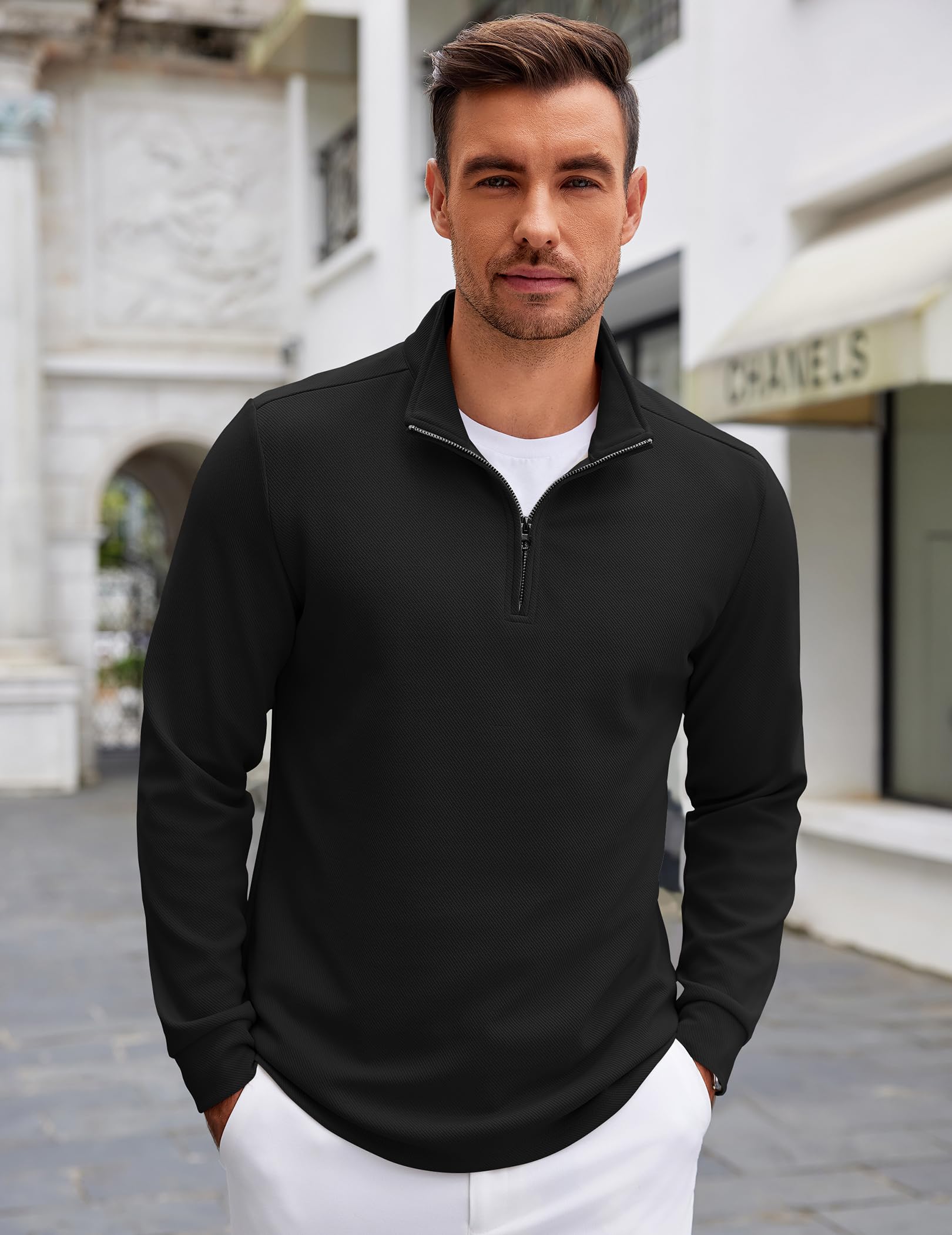 COOFANDY Men's Quarter Zip Up Pullover Lightweight Mock Neck Sweatshirt Casual Long Sleeve Polo Shirt