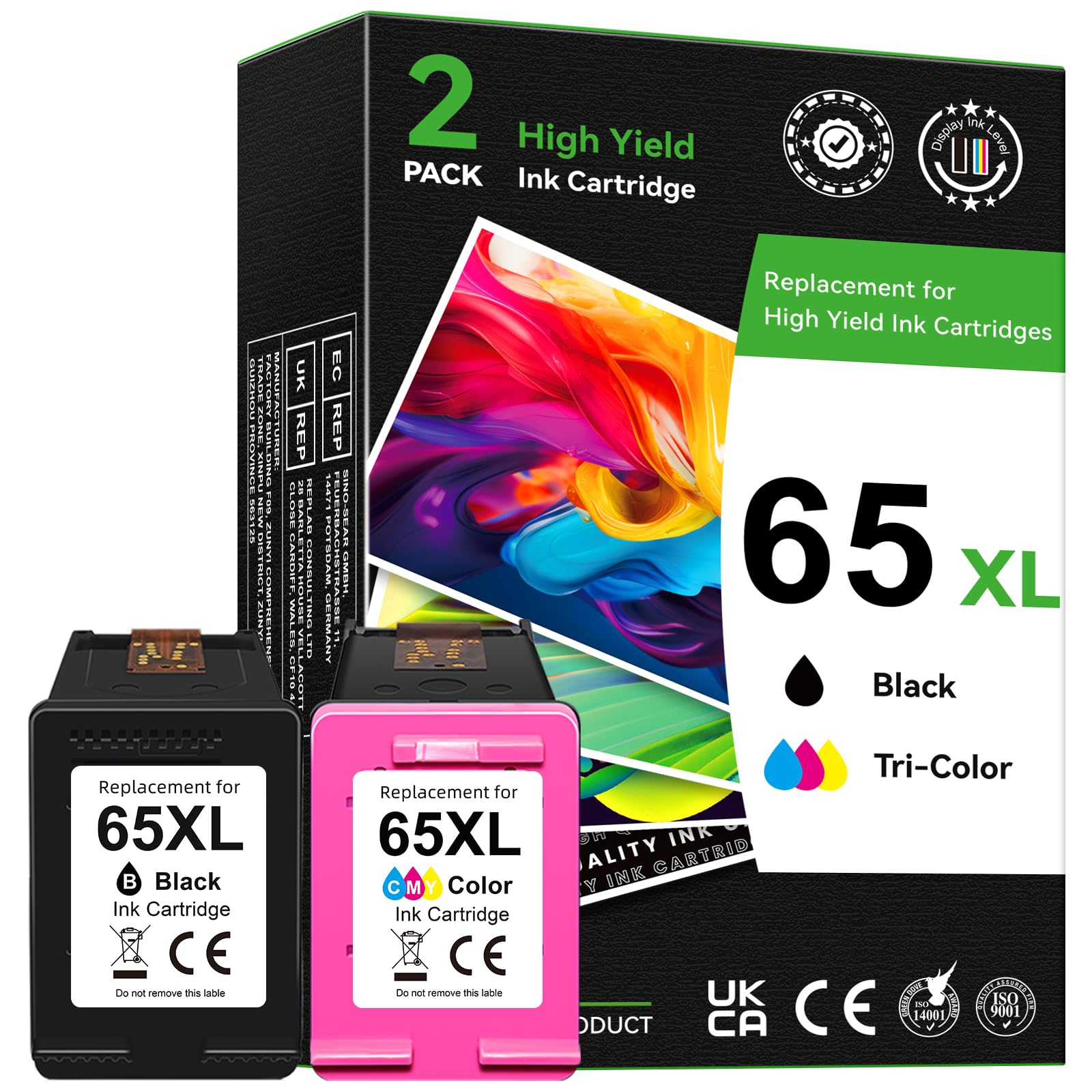 InkPlore 65XL Ink Cartridges Combo Pack Replacement for HP Ink 65 Black Color Compatible for DeskJet 3755 2655 3752 3720 3722 3723 3758 2652 2622 2624