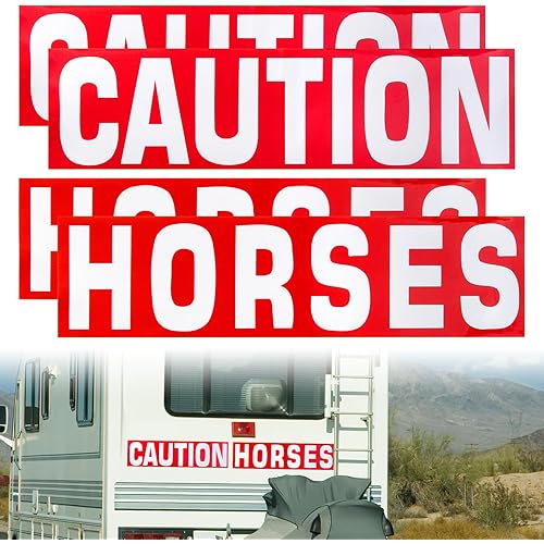 4 Pcs Caution Horses Trailer Decals Stickers–Reflective Trailer Assist Warning Signs for Horse Trailers with High Visibility 16″×4″ Stickers for Equestrian Enthusiasts & Road Travel Preparedness