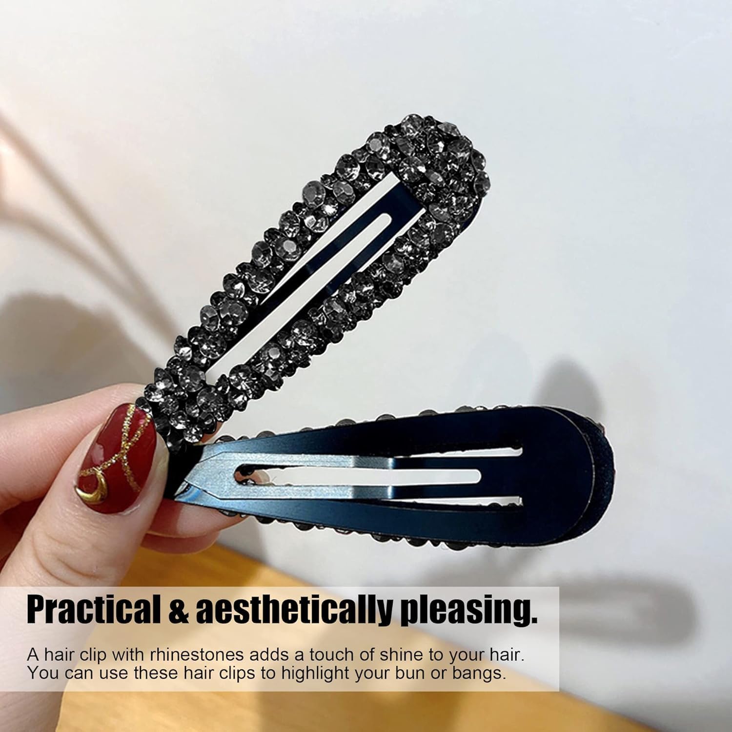 2 Pcs Black Rhinestone Snap Hair Clips, Metal and Crystal, Sparkly Hair Accessories, Snap Hair Barrettes Hair Clips - Image 4