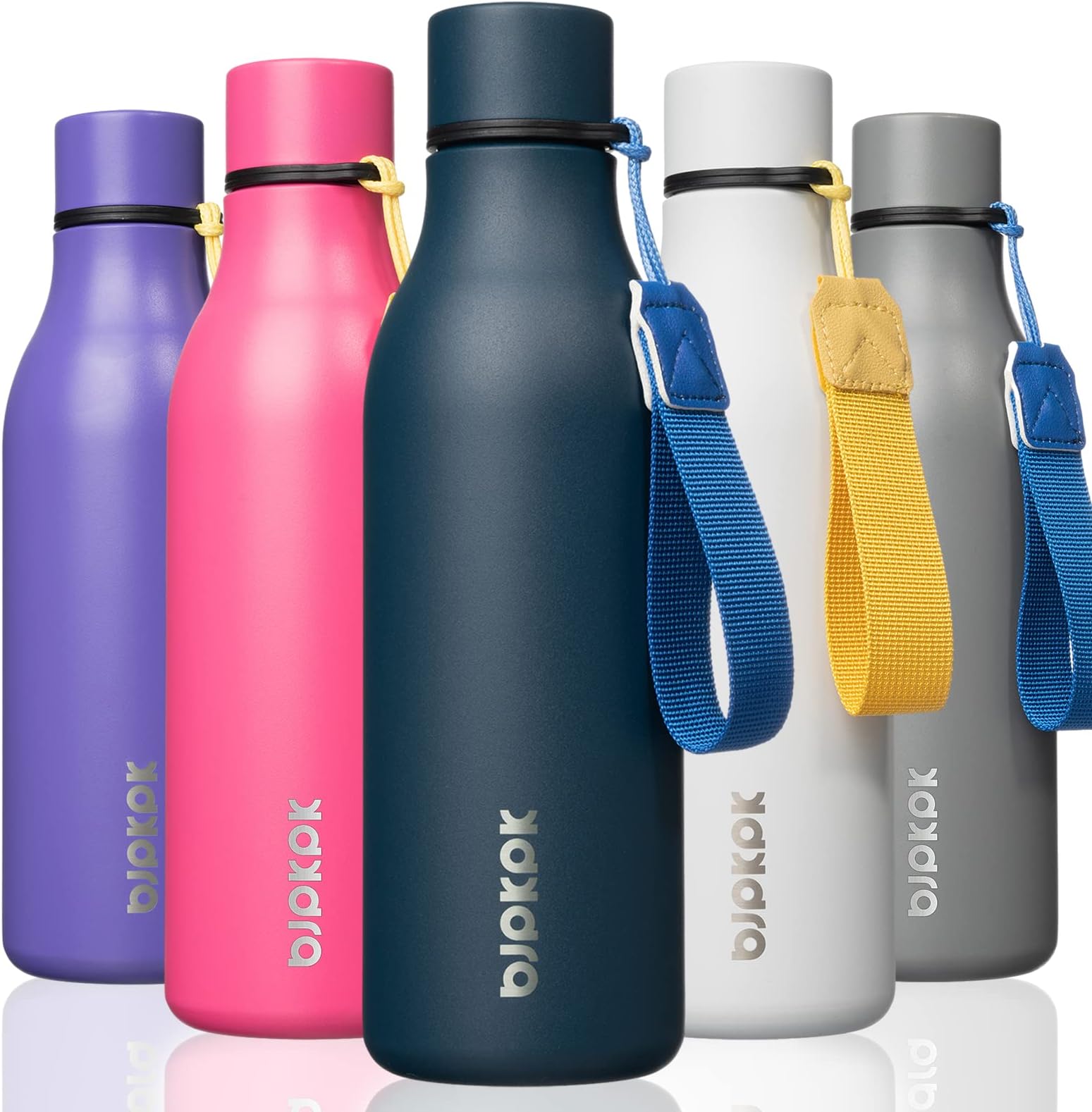 BJPKPK Insulated Water Bottles, 18 oz Stainless Steel Metal Water Bottle with Strap, BPA Free Leak Proof Jugs, Mugs, Flasks, Reusable Thermal Flasks for Sports & Travel, Navy Blue