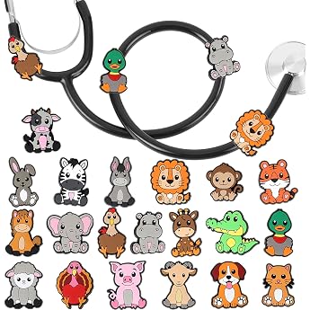 Zoo Animals Stethoscope Charm Tags for Nurse - 20 Pieces Cute Medical Animal Plastic Stethoscope Decoration Accessories Gift for Paediatrician and Veterinarian