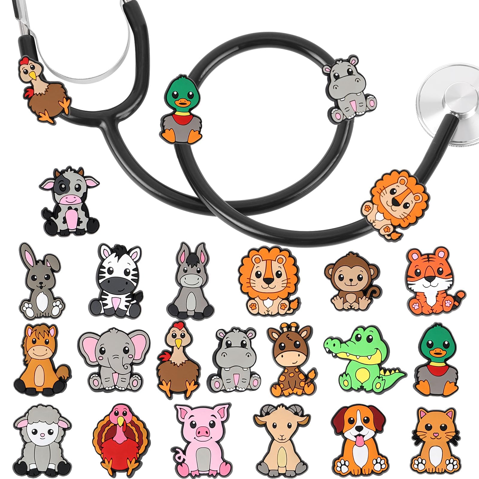 Zoo Animals, stetoskop, zawieszka dla pielęgniarek, 20 sztuk, urocze, medyczne, zwierzęta, plastikowe akcesoria dekoracyjne, prezent dla pediatrów i weterynarzy