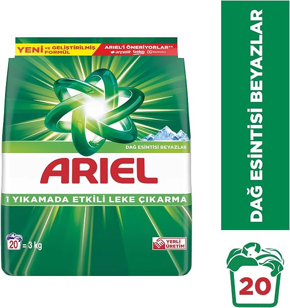 Ariel Dağ Esintisi Beyazlar Toz Çamaşır Deterjanı 3 Kg 20 Yıkama