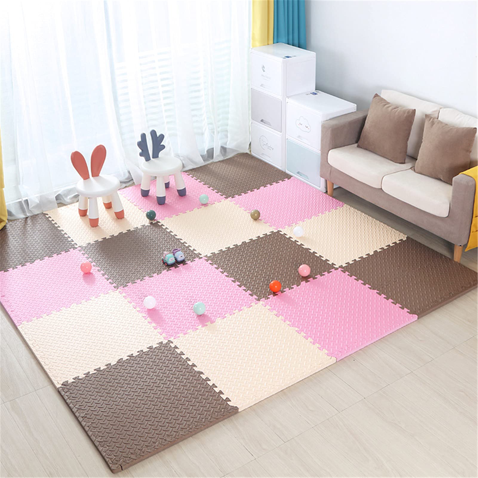 Alfombras de Espuma para bebé, 30x30x1.2 cm EVA Soft Puzzle Playmat con Borde, cojín de Suelo para Actividades Interiores y Exteriores para bebés, pequeños y niños,Pink+Purple,36