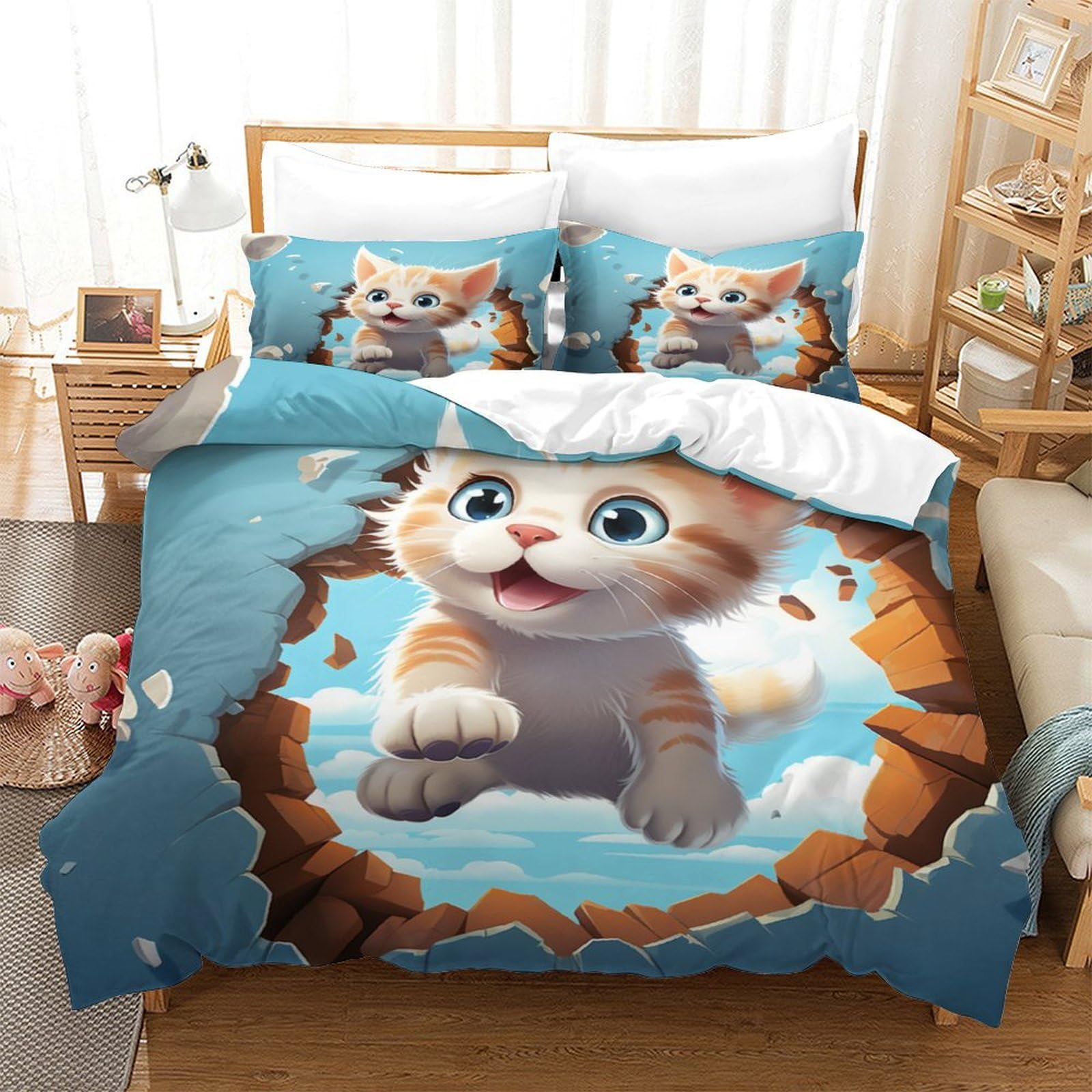 Parure de lit chat 140x200 cm en microfibre premium avec finitions haut de gamme