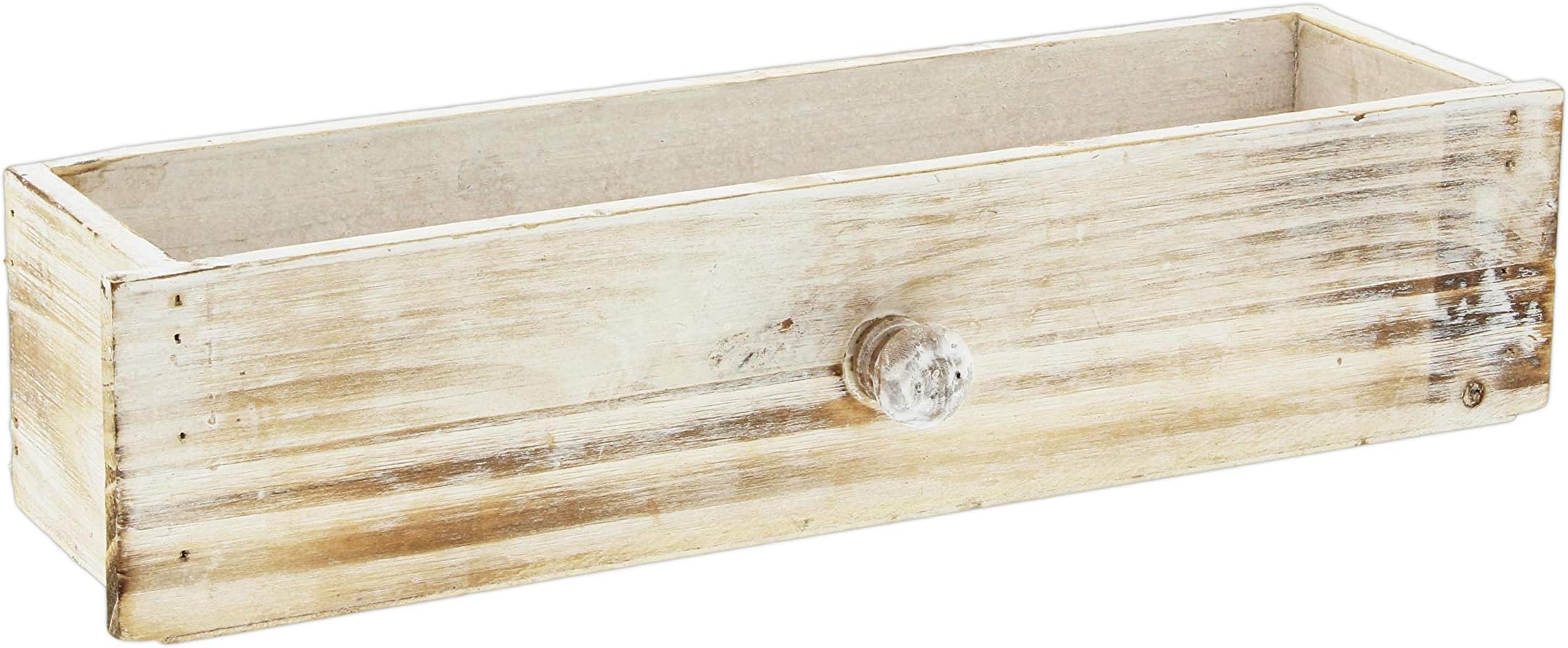 Decorative Whitewash Wooden Cabinet Drawer Planter Box, 13" - Unique Wood Plant Box with Handle for Indoor Outdoor Home Garden Decor