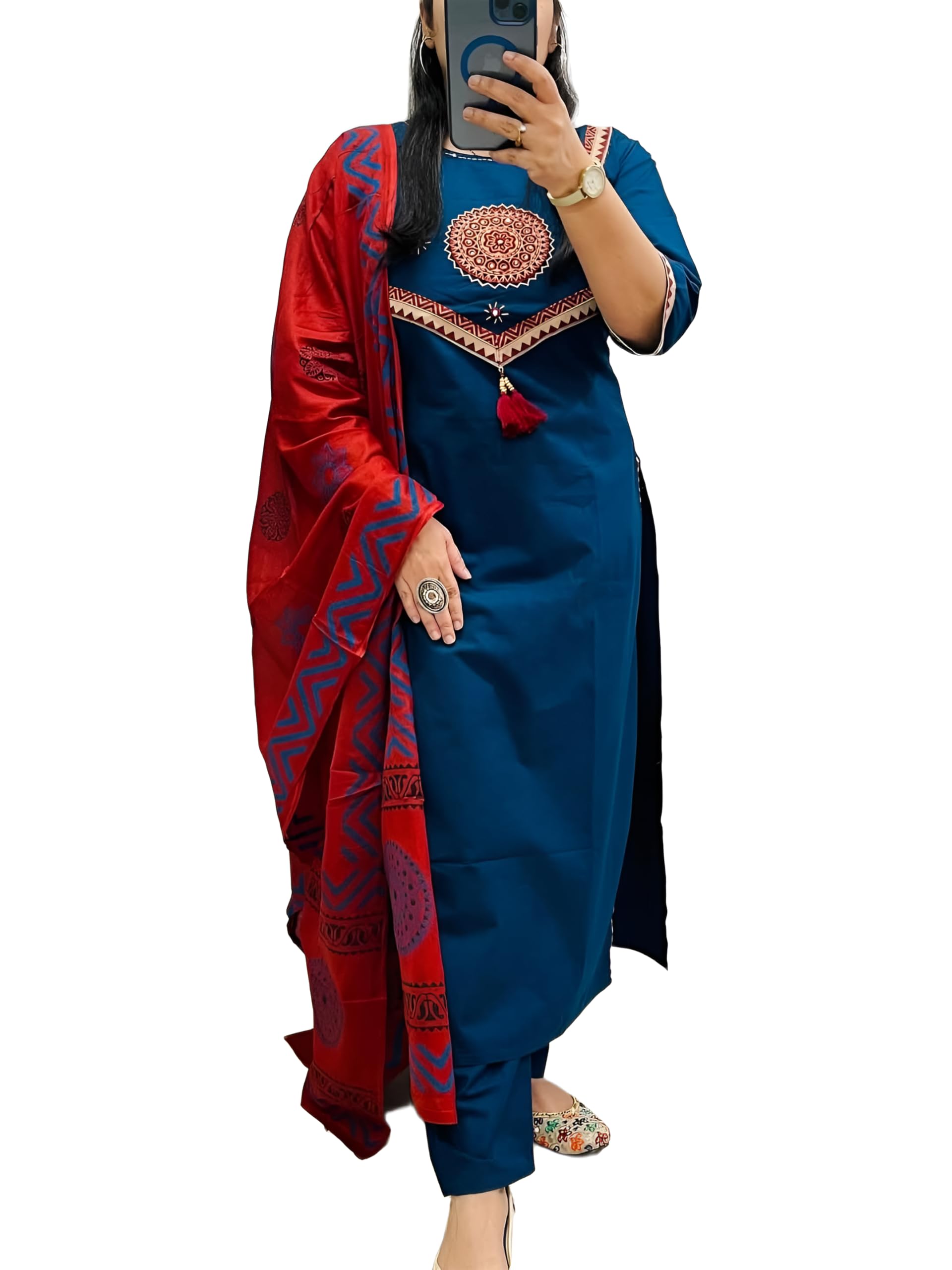 bharvita Women's Cotton Embroidered Anarkali Kurta and Palazzo with Dupatta Set-picture-35