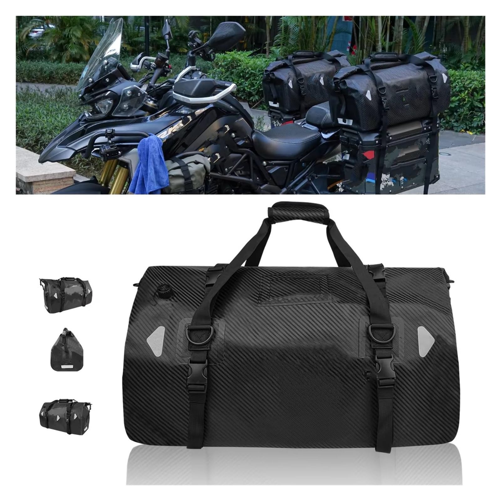 Borsa Bagagli Borsa Impermeabile Moto 50 Litri Coda Riflettente Campeggio Canottaggio Equitazione Pesca Bagagli All'aperto