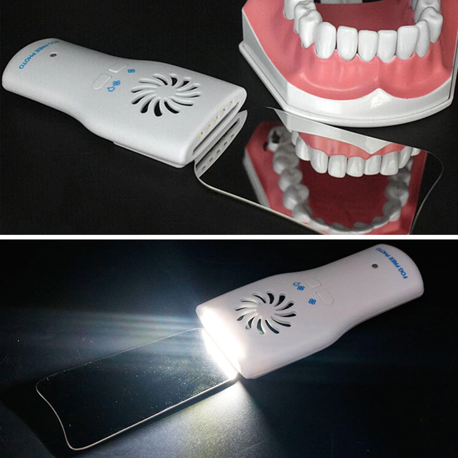 Lustra fotograficzne stomatologiczne bez zaparowania usta lusterka dentystycznego z wentylatorem świetlnym 2-stronne LED 4 soczewki stomatologiczne zdjęcie reflektory lustrzane