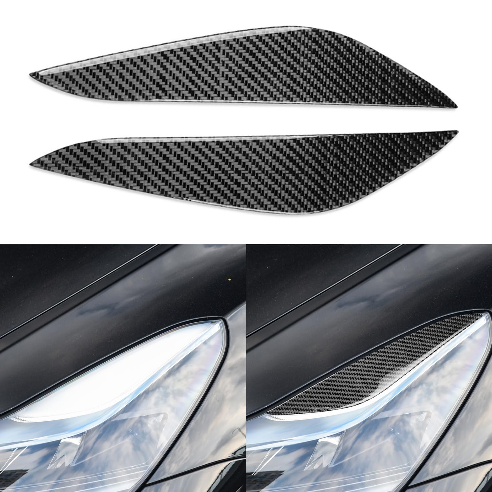 NVCNX Car Headlight Eyebrow Headlamp Eyelids Cover Compatible with Tesla Model 3 2017 2018 2019 2020 2021 2022 2023 / Model Y 2020 2021 2022 2023 Carbon Fiber Exterior Trim Accessories Black