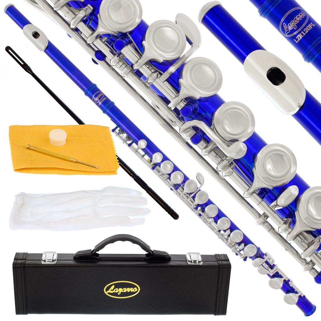 120-BU -ROYAL BLUE/NICKEL Keys Closed C Flute Lazarro+Pro Case,Care Kit - 10 COLORS Available ! CLICK on LISTING to SEE
