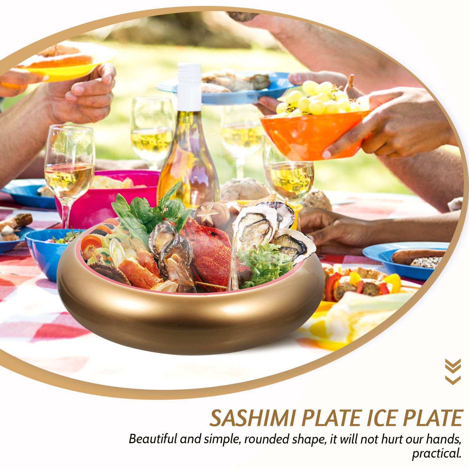 ULTECHNOVO Assiette Décorative Ronde Surface Lisse et Résistante en Plastique Or Style Simple et Élégant pour Sashimi et Saumon pour Service Sushi