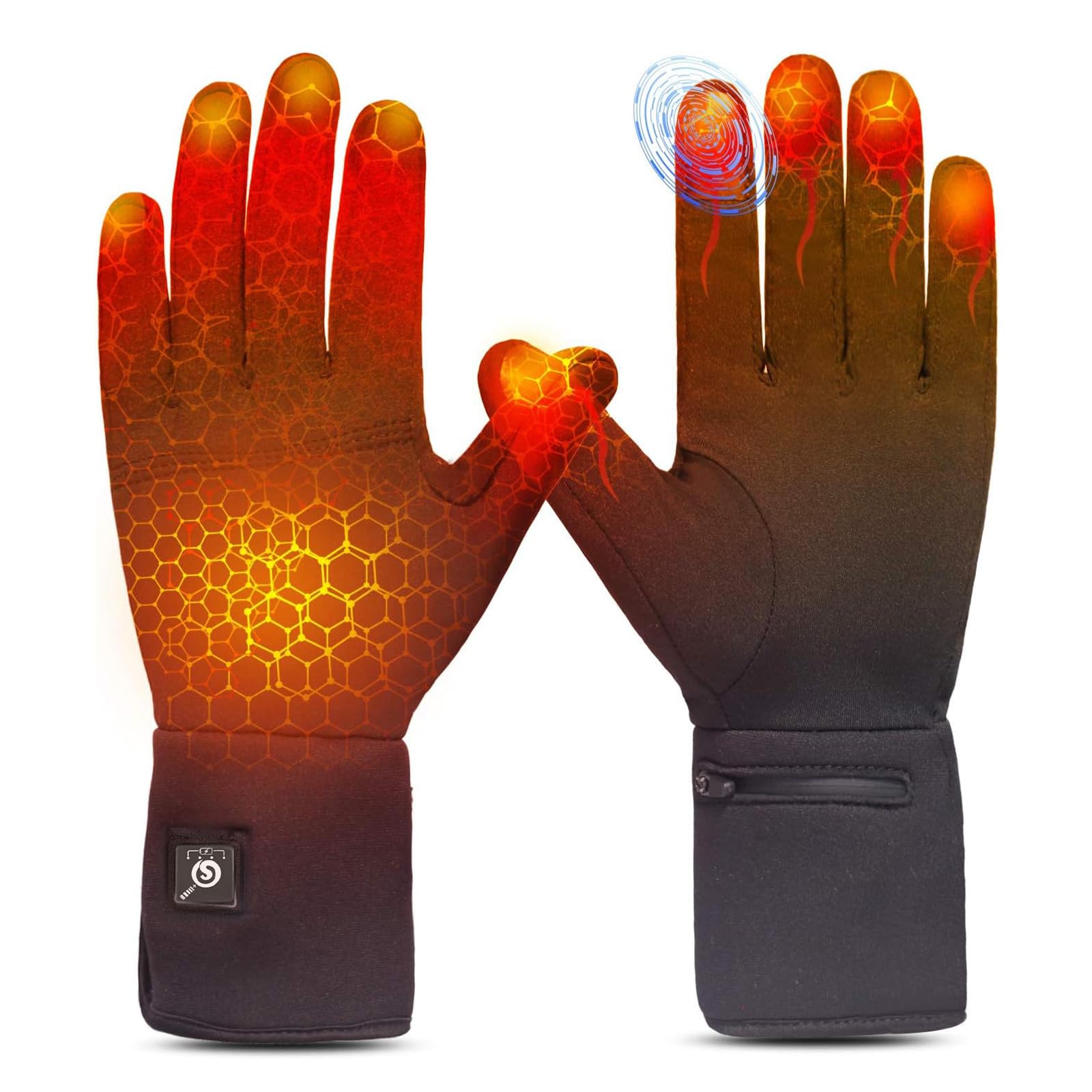 Heated Glove Liners for Men & Women, Thin Flexible Rechargeable Electric Gloves with Long-Lasting Battery for Typing