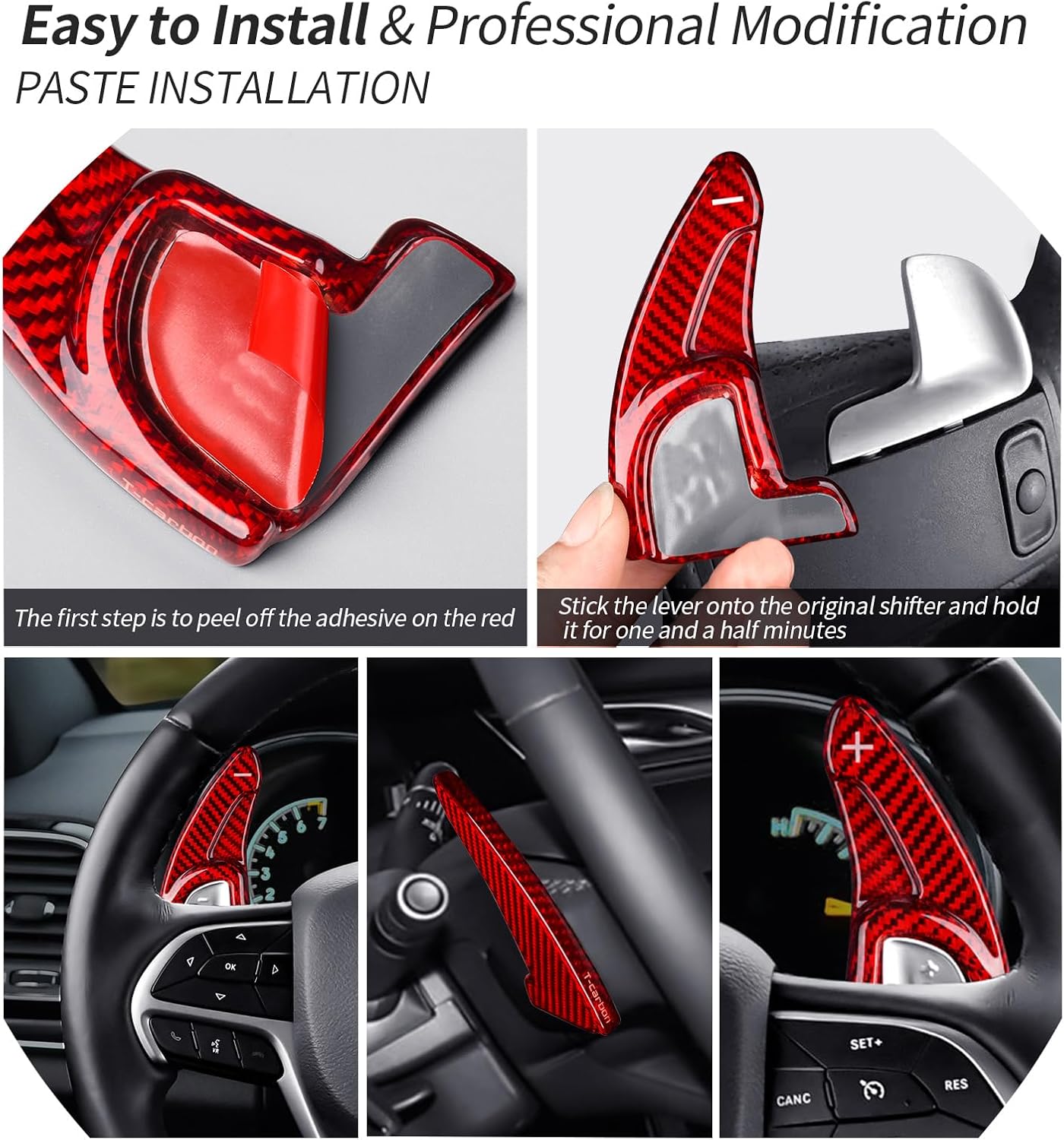 T-carbon Shifter Paddle Extension Fits Dodge Challenger Charger Durango 2024;Real Carbon Fiber Steering Wheel Paddle Shift Cover Fits Chrysler and Jeep Grand Cherokee 2023 Gear Shift Trim Accessories
