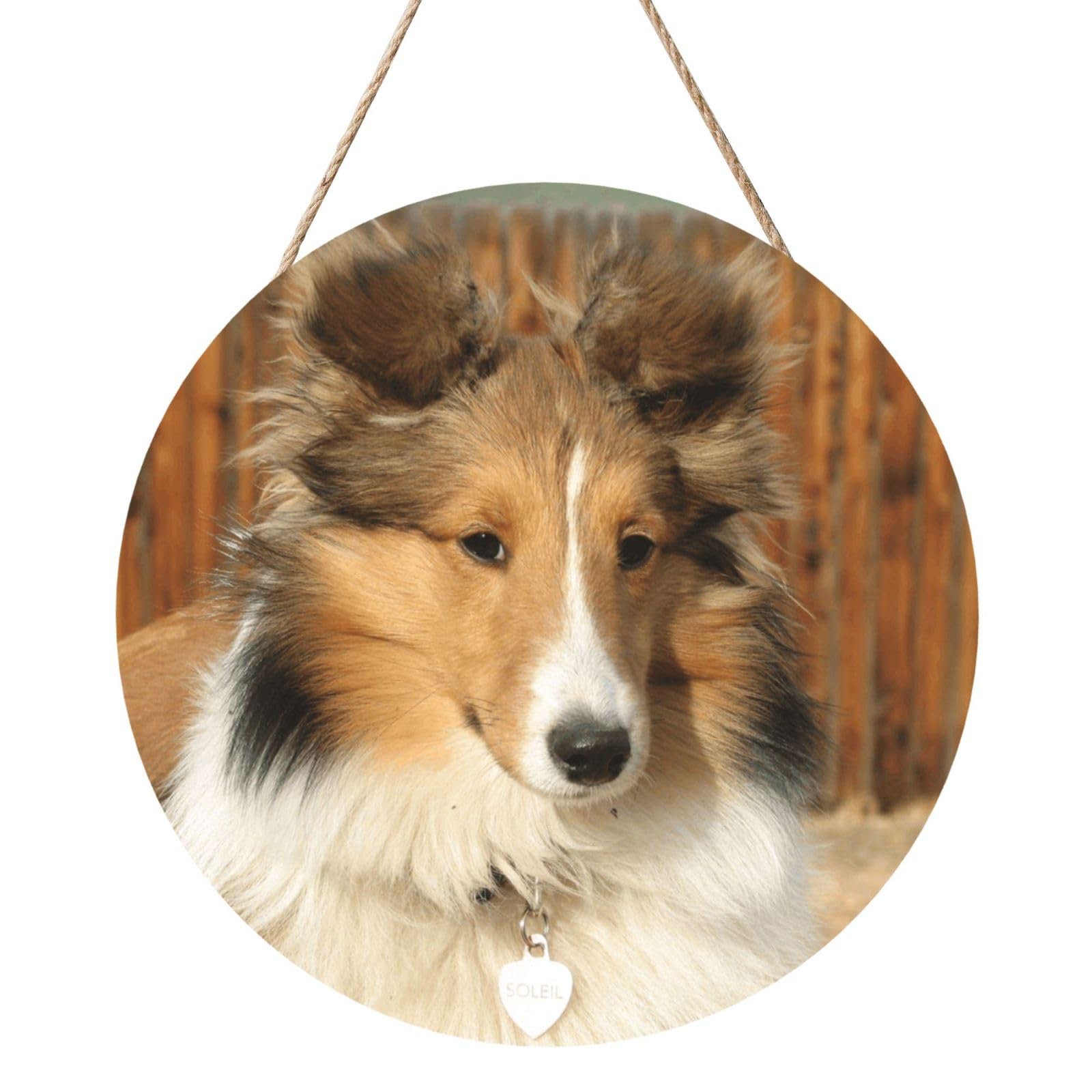 InOmak Lovely Sheltie Dog, Round Wood Panel Painting 12 in, Wall Hanging Painting For Home