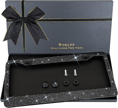 Miniatura 1 de Marco de matrícula brillante para mujer, marcos de matrícula de acero inoxidable brillante, más de 1200 piezas de cristales de diamantes de