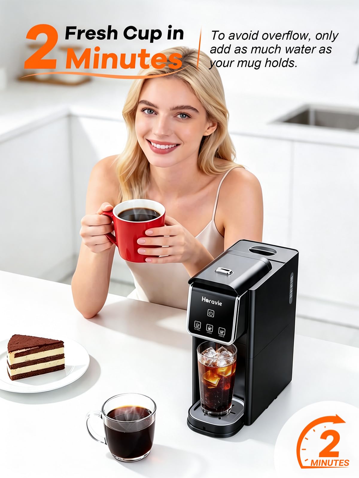 Horavie Mini Single Serve Coffee Maker, Hot & Iced Coffee Maker for K-Pod and Grounds, 6-12 oz Brew Sizes One Cup Coffee Machine, Strong Brew Setting, Black — view 3
