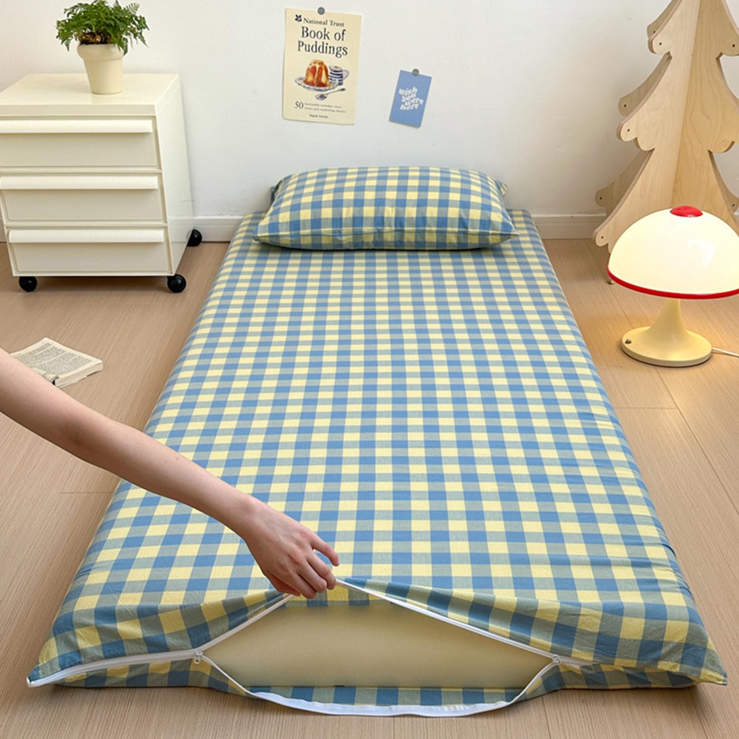 LDLCYCN D,90x200cm(TWIN), 100% Cotton Floor Futon Mattress Cover Skin-Friendly Futon Mattress Cover with Zipper Full Wrap Traditional Japanese Futon Mattress Cover Dustproof Cover Washable — image 1