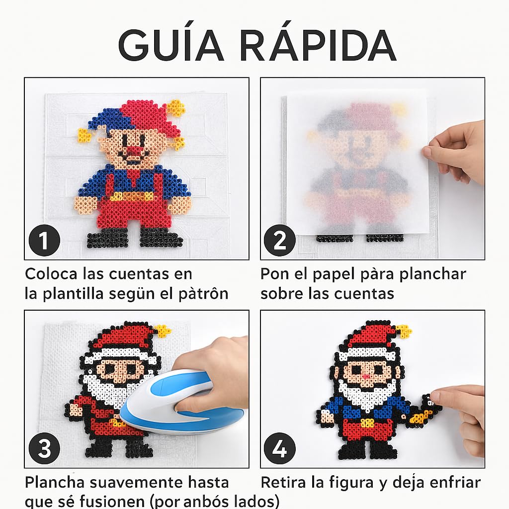 12 Placas cuadradas transparentes Juego de Cuentas Beads - 14.5 x 14.5 cm 2 Pinzas,Papel de Planchado, Libro Hama 90 patrones Transparente placa interconectable