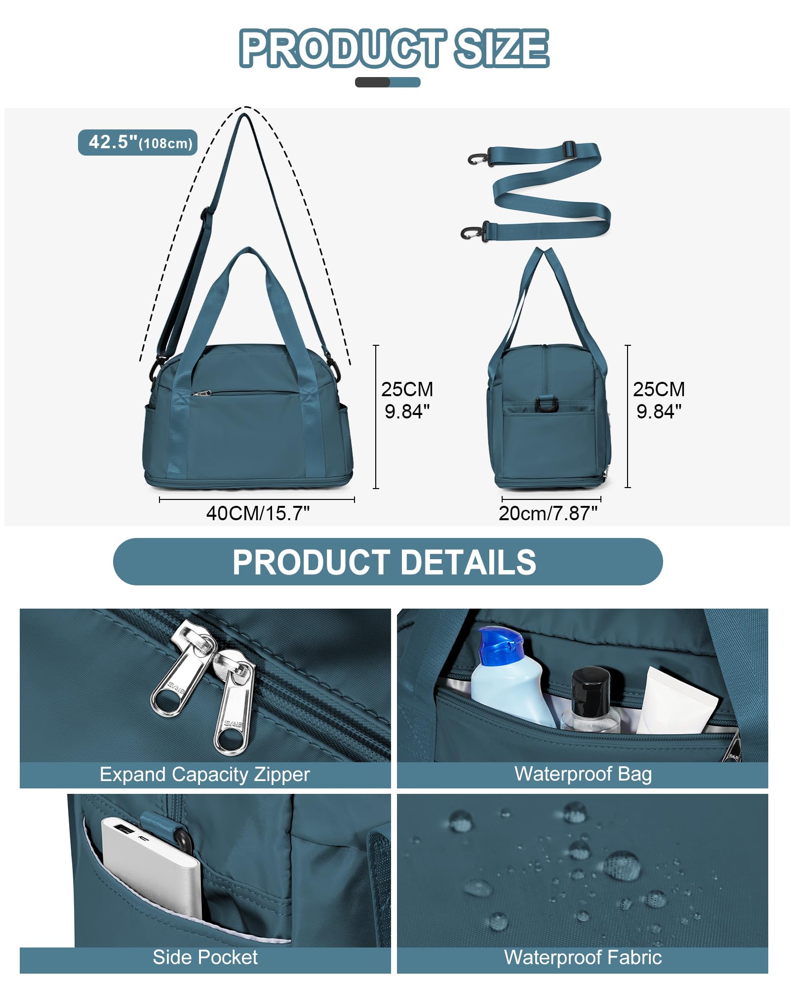 40x20x25 Ryanair Borsa da Viaggio Bagaglio a Mano Borsone da Viaggio Espandibile Borsa Palestra Borsone Palestra Valigia Borsa da Weekend Borsone Valigia Borsa a Mano,P7-Blu pavone
