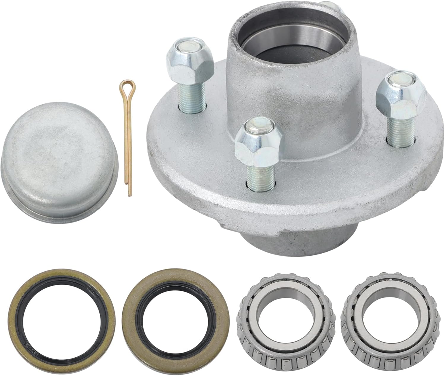GXYWADY 4 on 4 Inch Galvanized Trailer Hub Kit with Trailer Bearing Kit Replacement for 2000 lbs 1 Inch Spindle