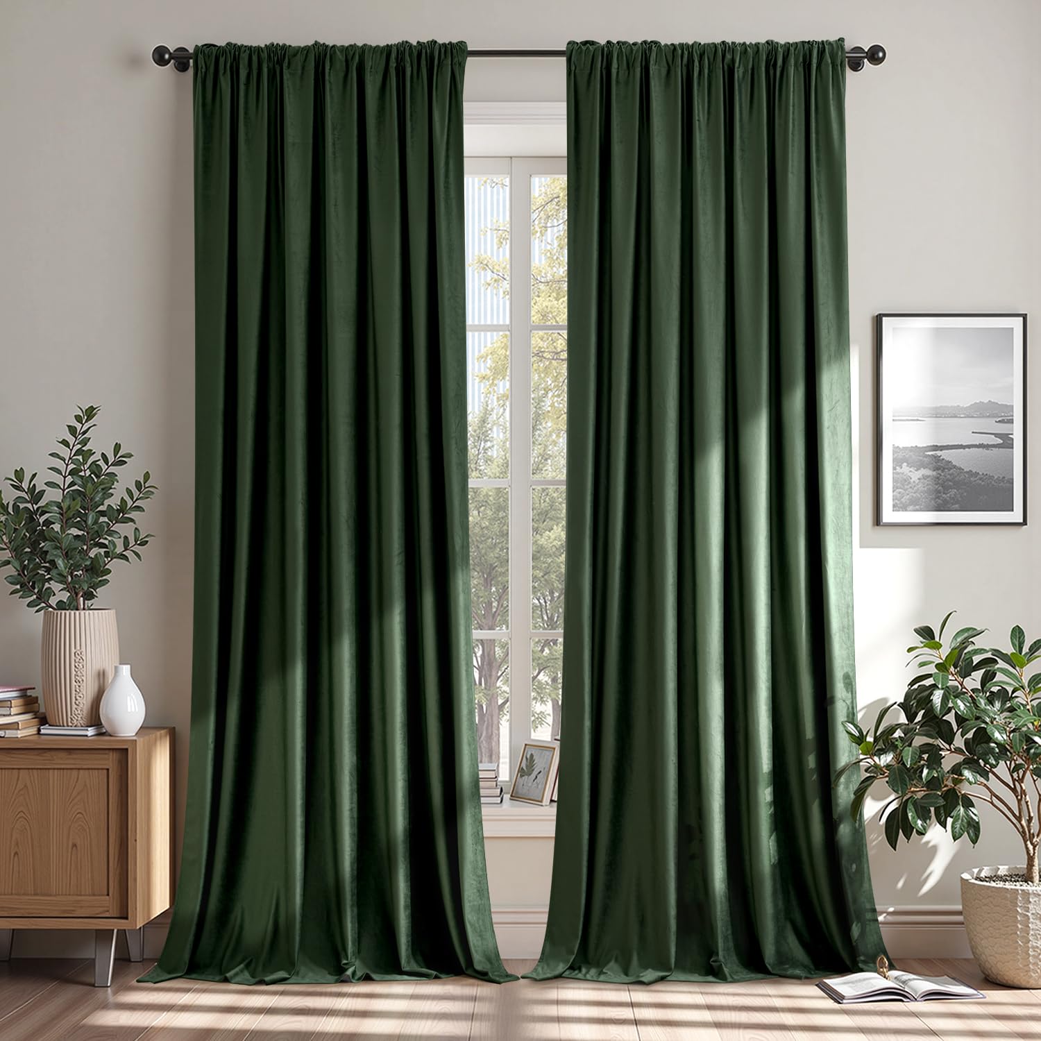MIULEE Olive Green Blackout Velvet Curtains Drapes 84 Inch Long 72"x84"