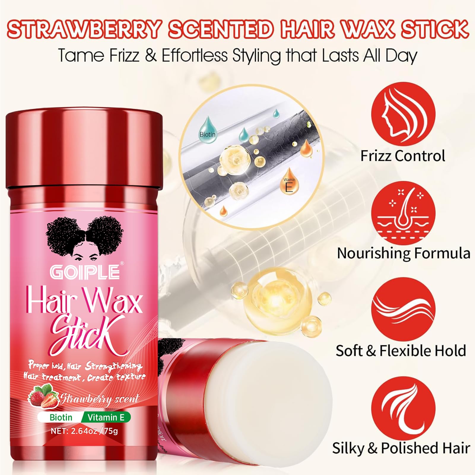 Hair Wax Stick Parrucchiere per Stick Capelli Ribelli - Wax Stick Hair, cera per capelli a lunga durata, lisciante per donne e bambini, bastone di finitura per capelli - rivitalizza e nutre i capelli