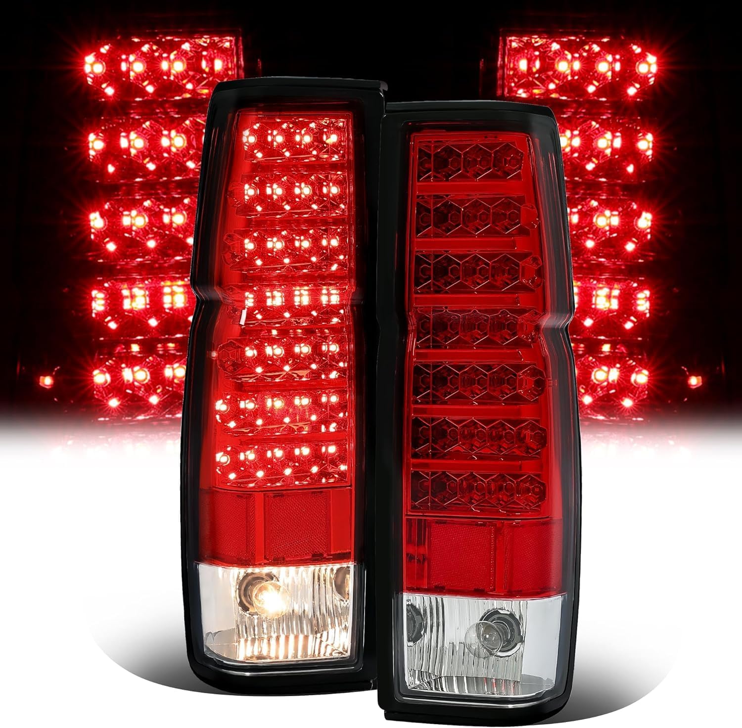 HECASA LED Pair Tail Lights Compatible with 1986-1997 Nissan Hardbody Rear Brake Tail Lamps Assembly Taillights Driver & Passenger Side (Red Lens+Clear Lens)