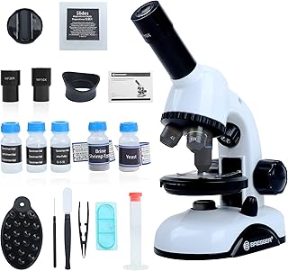 Microscope for Kids, Kids Microscope Kit, Microscope Kit for Kids 5-7 8-12, Kids Science Toys Kit with Microscope Slide Kit, Phone Adapter, Gifts for Kids Boys Girls Age 5-6-7-8-12, White