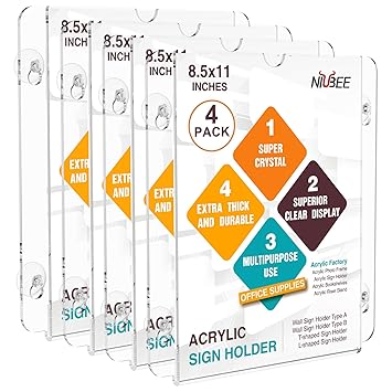 NIUBEE Acrylic Window Sign Holder 8.5 11 Inch with 4 Suction Cups for Glass Window Wall Mount, Advertise Display Office Store Promotion Picture Frame for Mall, Office, Home, Restaurant(2 Pack)