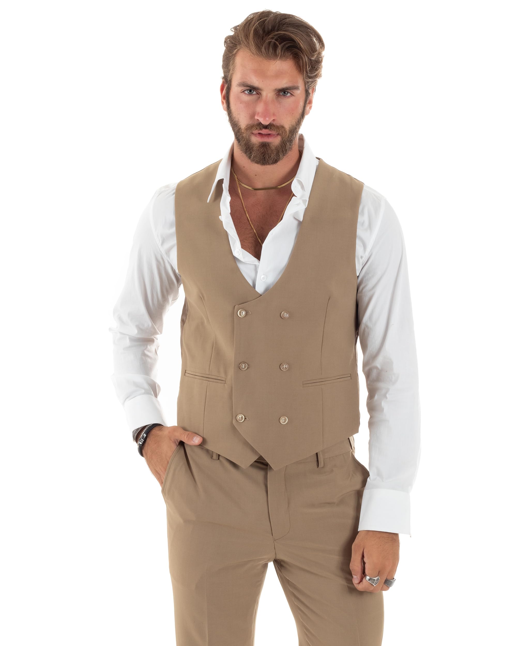 Abito Uomo Monopetto Vestito 3 Pezzi Completo Giacca Pantaloni Panciotto Elegante Sartoriale Vari Colori