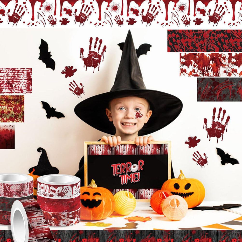 EXCEART 12 Rolls Halloween Washi Tape Printing Tapes Spooky Bloodstain Pattern Masking Tapes for Scary Card Box Scrapbook Journal DIY Wrapping