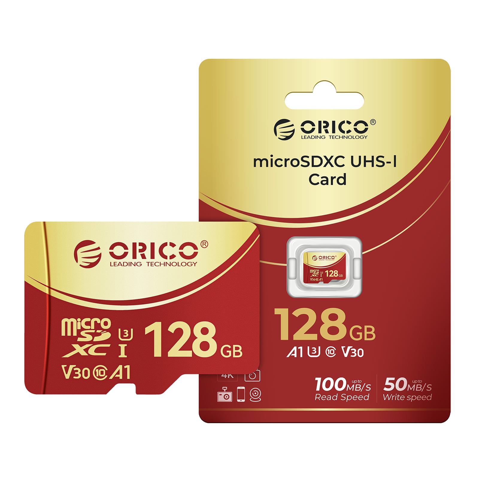 ORICO Scheda di memoria microSDXC UHS-I da 128 GB, 100 MB/s, ricodifica UHD 4K, U3, Class10, V30, A1, Micro SD per Action Camera, Dash Cam, TF Card F3