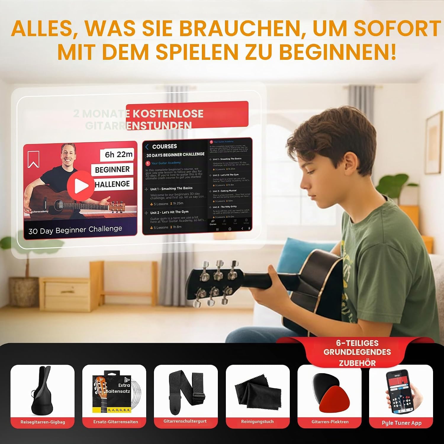 Pyle Konzertgitarre, Rechtshändig, 1/2 Größe, Sunburst