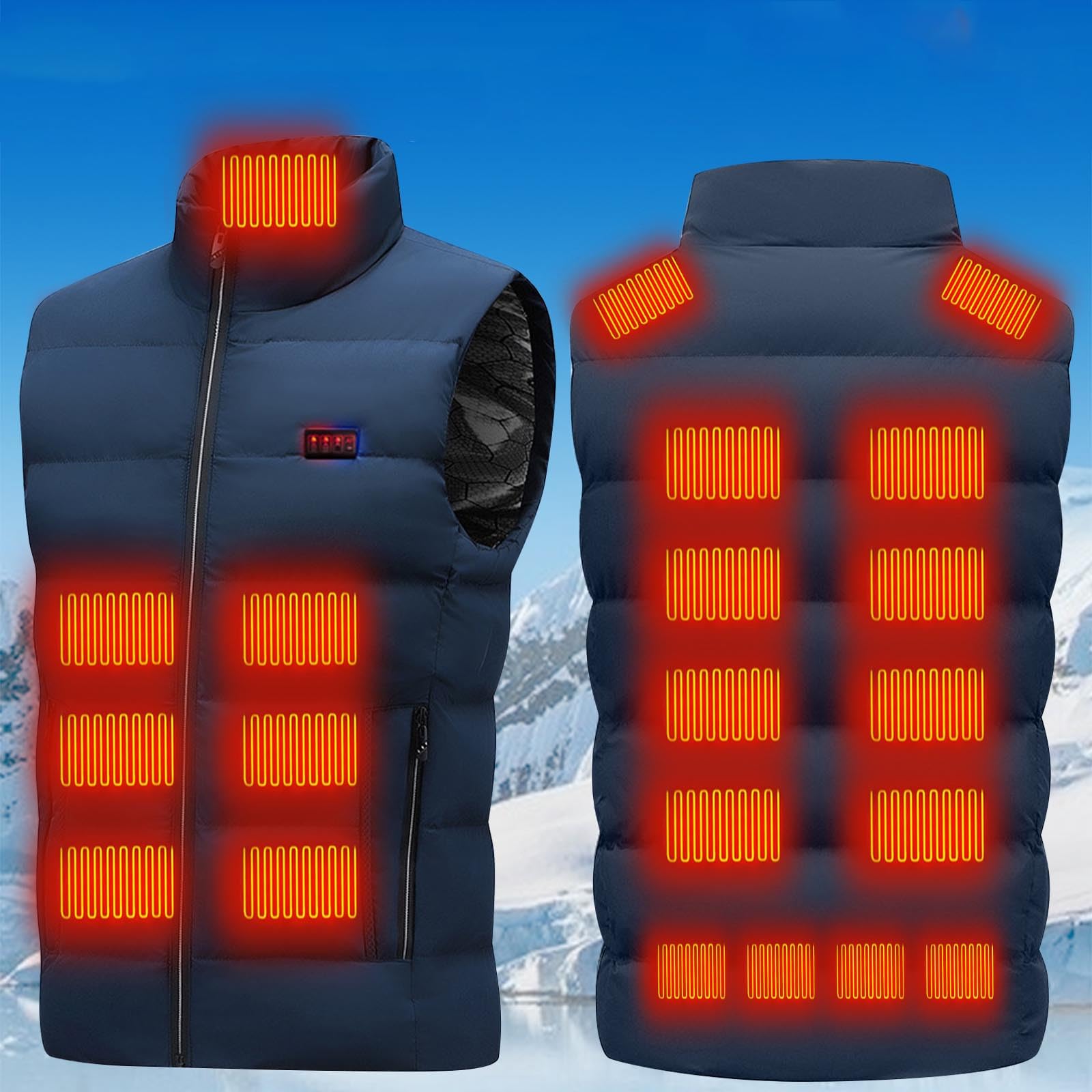 Chaleco calefaccionado con 23 temperaturas Ajustables y 9 Zonas de calefacción, Chaleco calefaccionado con calefacción eléctrica por USB, Chaqueta calefactable para Esquiar, Trabajar al Aire Libre y