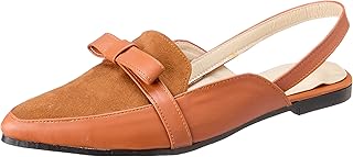 Suede Flat pointy toe classy slingbacks with a thin knotted ribbon and a stitched upper lining