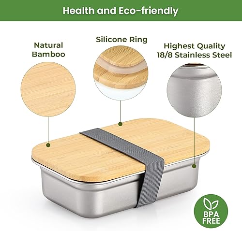 Miniatura 3 de Hystun Lonchera de acero inoxidable para niños, caja Bento de 13 onzas para niños, fácil de abrir, apta para lavavajillas, lonchera Bento para