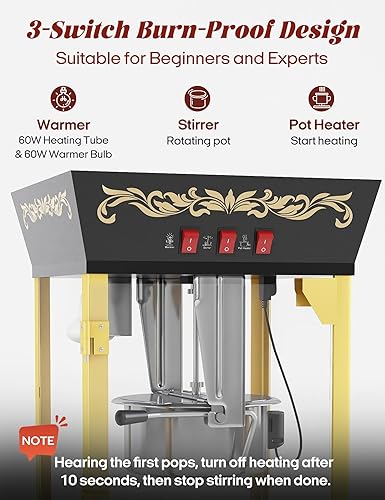 Miniatura 5 de Máquina de palomitas de maíz con carrito, máquina de palomitas de maíz estilo teatro de 10 onzas que hace hasta 50 tazas, máquina de palomitas de