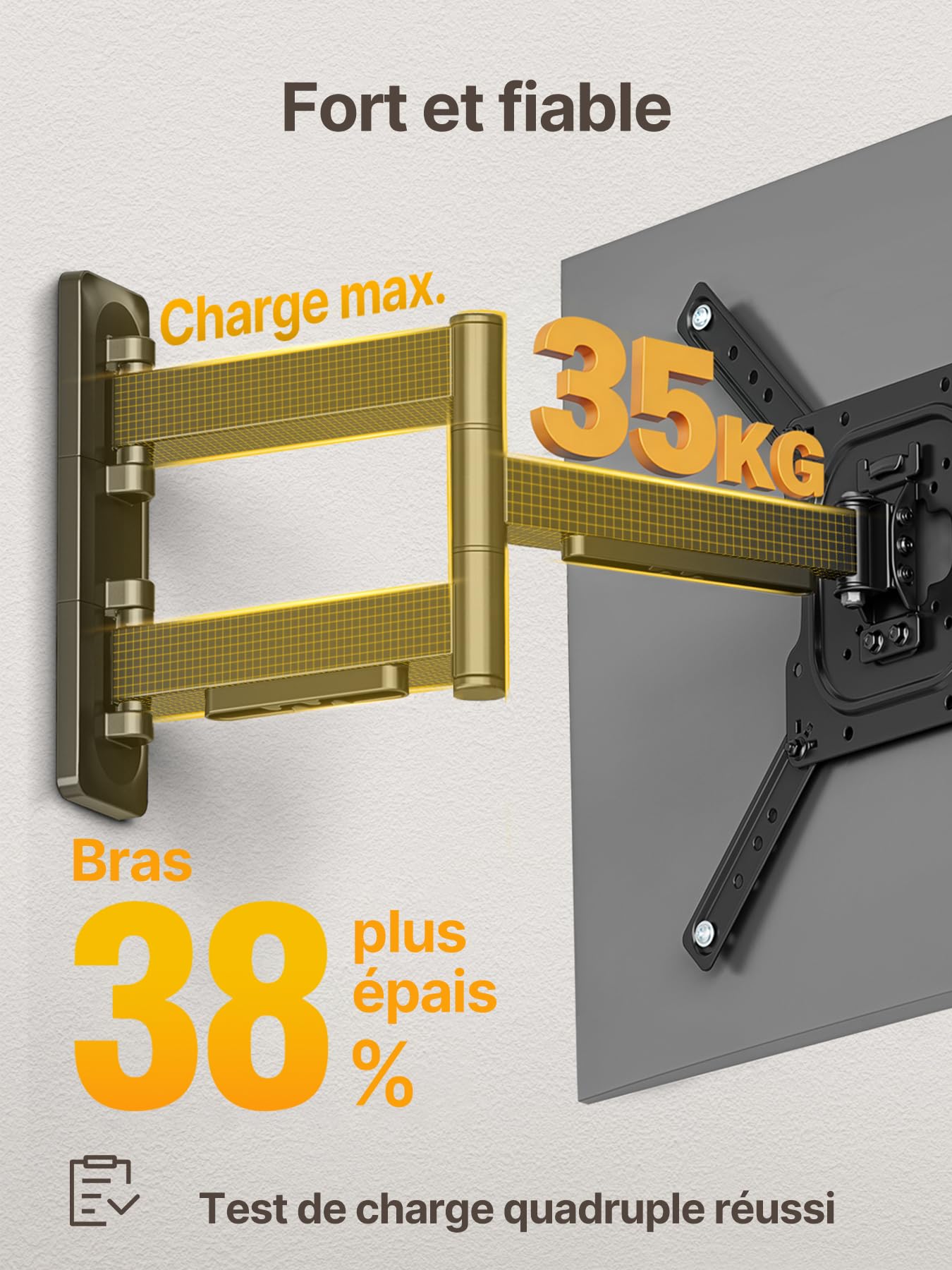 monTEK Support TV Mural pour Écrans Plats/Incurvés LED/OLED jusqu'à 60 kg | Support TV Mural Orientable, Inclinable et Rotatif, Bras Television Mural Extensible, Max VESA 400x400 mm