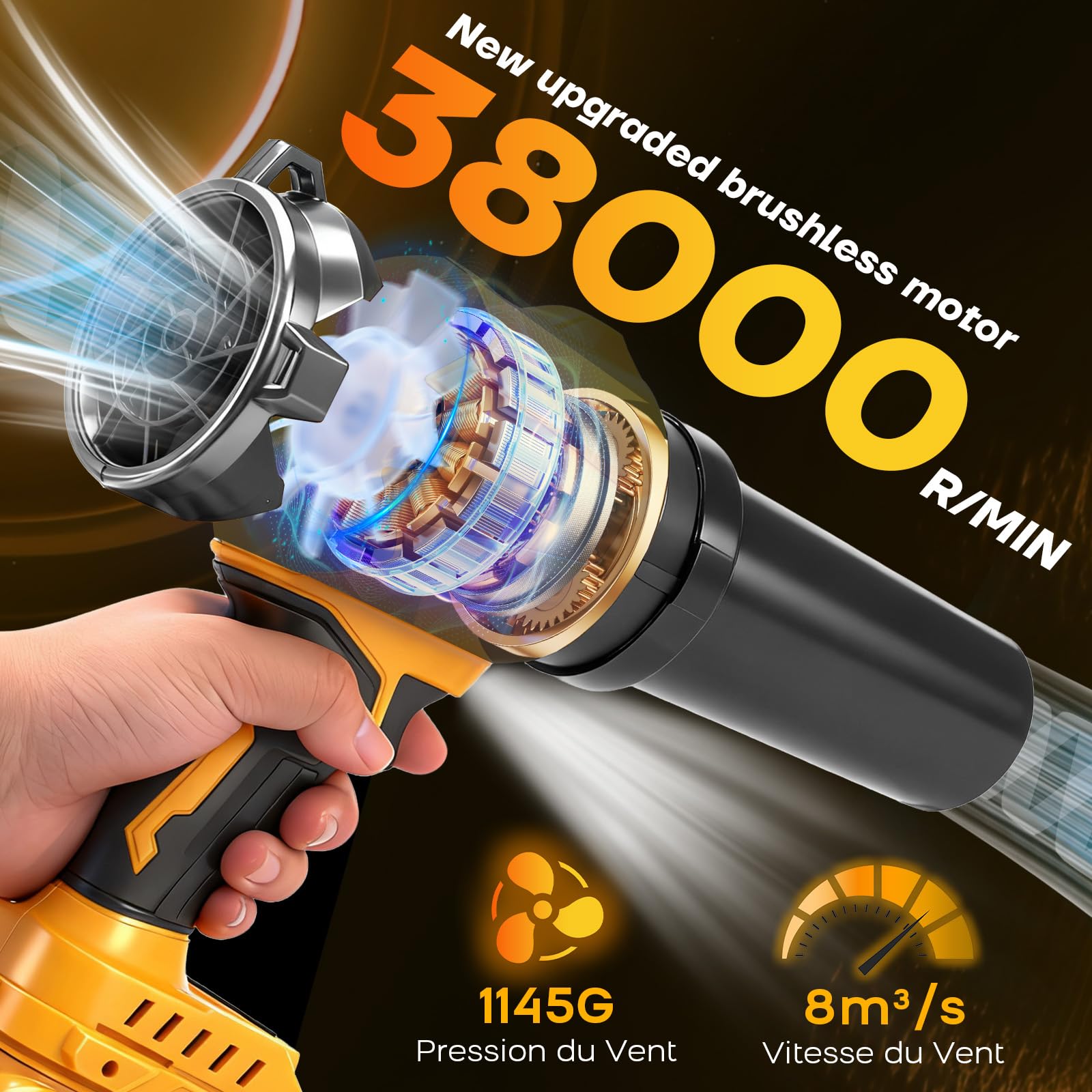 Mini soffiatore a batteria turbo compatibile con Dewalt 20V, 30 m/s, 38000 giri/min, motore turbo, per la pulizia di auto e angoli, Remove Dust, Leaves, Water, Snow