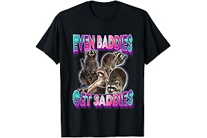 Funny Raccoon Meme T-Shirt - 'Even Baddies Get Saddies'